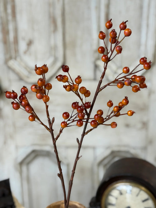 Artificial stem with red orange berries in a decorative setting